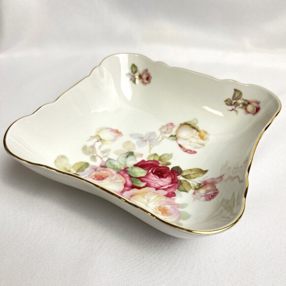 Schumann Arzberg Vintage Germany Porcelain Square Floral Bowl Gold Trim European - Picture 6 of 10